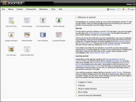 joomla user interface screen